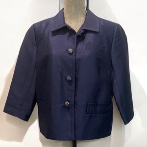 Talbots Blue Silk Wool Blazer Size 16P Ladylike